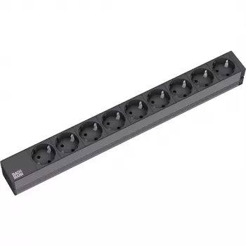 Bachmann 19 inch Power Strip 9x CEE 7/3 Schuko Black H05VV-F 3G1.5mm² GST18 Plug 0.2m