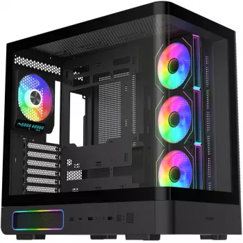 Fortron M581 Mid-Tower Case, Black, Panoramic Tempered Glass, 4x ARGB Fans