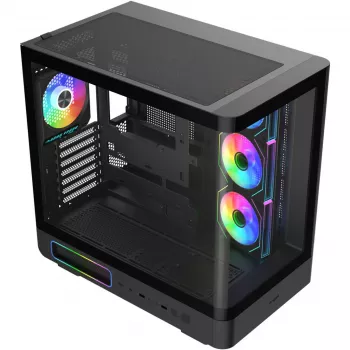 Fortron M581 Mid-Tower Case, Black, Panoramic Tempered Glass, 4x ARGB Fans