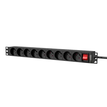 Caymon PSR109FS/B 19 inch 1U 9-Outlet French Type E Power Strip with 2.5m Cable, Black