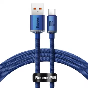Câble Baseus USB-A vers USB-C Crystal Shine 100W 1,2m bleu