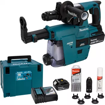 Makita DHR243JWX2 perforateur burineur sans fil SDS-Plus 18V sans balais 3 modes avec 2 batteries 5,0Ah, chargeur et coffret Makpac
