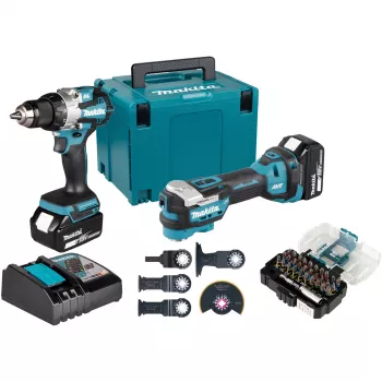 Makita DLX2592JX1 kit combiné 2 pièces 18V LXT sans balais avec perceuse-visseuse à percussion, visseuse à chocs, 2x batteries 5,0Ah, chargeur rapide et coffret Makpac