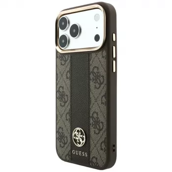 Coque MagSafe Guess 4G Stripe Round & Classic Logos pour iPhone 18 Pro Max / 17 Pro Max - marron