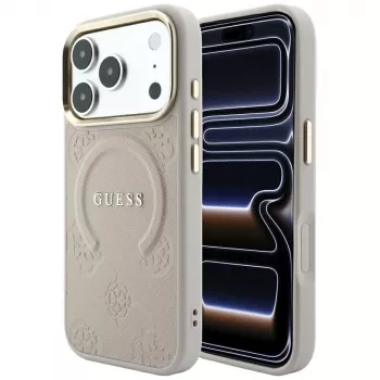 Coque MagSafe Guess Saffiano Peony & Ring pour iPhone 18 Pro / 17 Pro - Rose