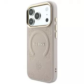 Coque MagSafe Guess Saffiano Peony & Ring pour iPhone 18 Pro / 17 Pro - Rose