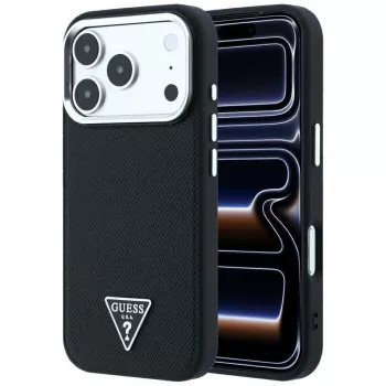 Guess Grained Triangle Logo MagSafe Case for iPhone 17 Pro / 18 Pro - Black