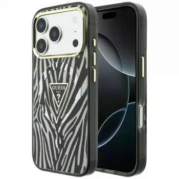 Guess IML Zebra Glitter Triangle Logo MagSafe Case for iPhone 18 Pro / 17 Pro - Silver