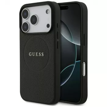 Guess Grained Gold Ring coque MagSafe pour Apple iPhone 17 Pro / 18 Pro, noir
