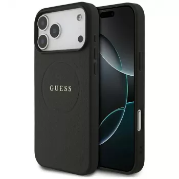 Guess Grained Gold Ring MagSafe Case for Apple iPhone 18 Pro Max / 17 Pro Max, Black