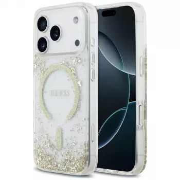 Guess Resin Bottom Glitter MagSafe Case for iPhone 18 Pro / 17 Pro, Gold