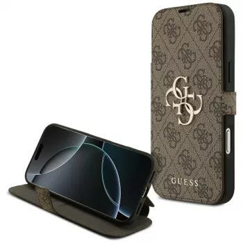 Coque folio Guess Book 4G Metal Logo pour iPhone 18 Pro Max / 17 Pro Max - Marron