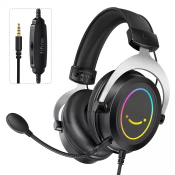 Casque de jeu filaire circum-aural FIFINE H3 AmpliGame RGB avec microphone détachable, transducteurs 50mm, USB-A, noir