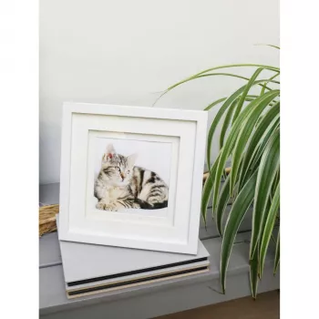 Deknudt S65KK1 White 13x13 cm Wooden Picture Frame with Double Mat