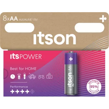 ITSON LR6IPO/8HH AA Alkaline Batteries, 8-Pack, 1.5 V, Long Shelf Life, Mercury-Free