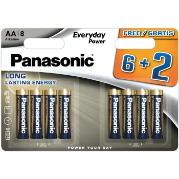 Panasonic Everyday Power Alkaline AA Batteries LR6 8-Pack Blister (6+2 Bonus)
