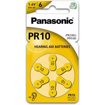 Piles auditives zinc-air Panasonic Batteries PR-230(10)/6LB taille 10, 1,45 V, 100 mAh, lot de 6