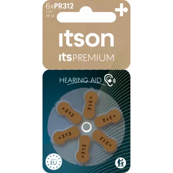 ITSON PR312(41)IT/6RM Zinc-Air Hearing Aid Batteries Size 312 (Brown Tab) – 6 Pack