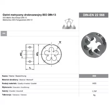 Filière ronde M16x1 DIN-22568 (6g) HSS 800