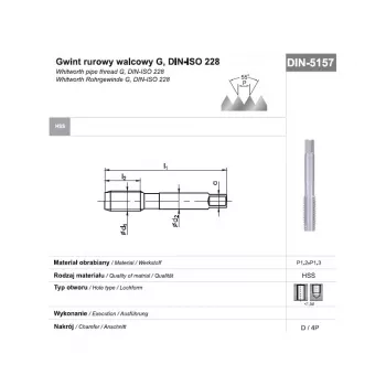 Taraud à main HSS G 1/2 DIN 5157D pour filetage de tuyaux