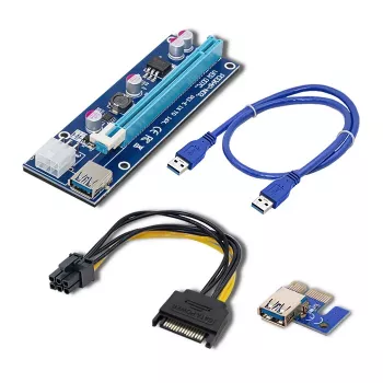 Qoltec Riser PCI-E ver. 007C USB 3.0 PCIe x1 to x16 Extender with 60cm Cable, 4 Solid Capacitors, 6-pin/SATA/Molex Power, LED Indicator