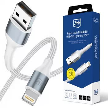Câble Hyper N-SERIES 3mk USB-A vers Lightning 1 m QC 3.0 5 V/2,4 A 12 W blanc