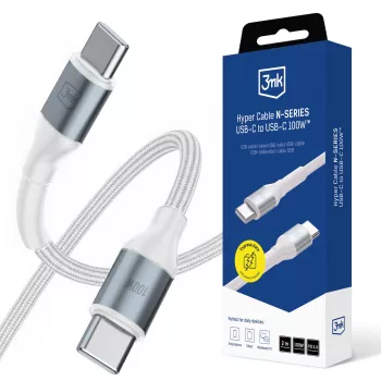 3mk Hyper Cable N-SERIES câble USB-C vers USB-C 2 m PD 3.0 QC 3.0 20V/5A 100W blanc