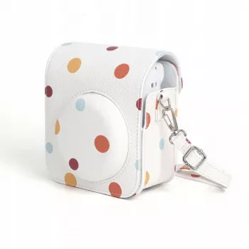 LOVEINSTANT Étui en similicuir PU à pois pour Fujifilm Instax Mini 12, dragonne amovible, fermeture magnétique