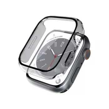 Boîtier de montre hybride CRONG avec protection d'écran en verre trempé pour Apple Watch 45 mm - transparent