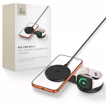 Chargeur sans fil MagSafe magnétique 2-en-1 TECH-PROTECT A55 25W Qi2.2 noir