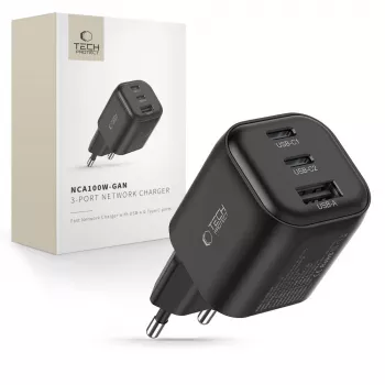 Chargeur mural GaN 3 ports TECH-PROTECT NCA100W-GaN 100W PD 3.2 / QC3.0 noir