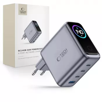 Chargeur réseau 4 ports TECH-PROTECT POWERVISION NC140W-GaN PD 140W / QC3.0 gris foncé