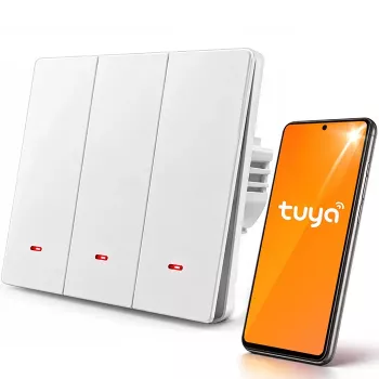 Qoltec Interrupteur d'éclairage Wi-Fi intelligent 3 canaux avec minuterie, Tuya & Smart Life, blanc