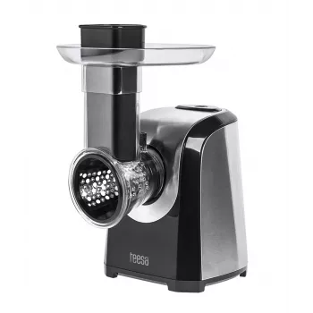 TEESA TSA3025 Ensemble râpe à légumes et hachoir électrique 1900 W max, 350 W nominal, 2,3 kg/min, 3 grilles à hacher, 4 tambours à râper, poussoir à saucisses, accessoire kubbe, presse-agrumes, blanc