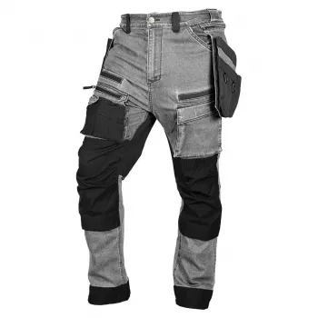 Pantalon de travail en denim NEO TOOLS avec renforts Cordura et poches porte-outils amovibles, gris, taille XL