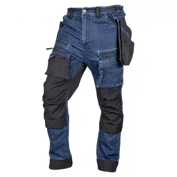 NEO TOOLS Pantalon de travail en denim avec renforts Cordura, poches porte-outils amovibles, bleu marine, taille XXXL