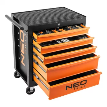 NEO TOOLS Armoire d'atelier, 5 tiroirs + 117 outils, glissières à roulements à billes, verrouillage central, charge statique 400 kg, noir