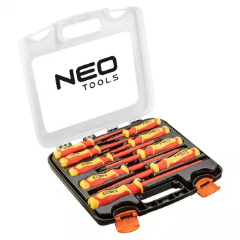Jeu de tournevis isolés NEO TOOLS 04-142 1000 V, 9 pièces, certifié VDE, plat, Phillips, Pozidriv, testeur de tension, manches ergonomiques bi-matière, embouts magnétiques