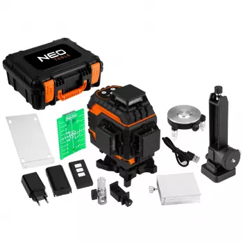 NEO TOOLS 75-141 Niveau laser 3D, 16 lignes, faisceau vert, valise, plaque cible, support magnétique, chargeur