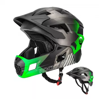 Casque de vélo intégral convertible pour enfants Rockbros TS-61 avec mentonnière amovible, vert, taille S (48-54 cm)