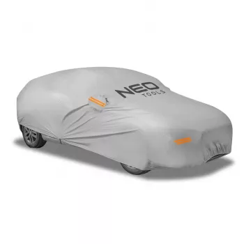 Housse de voiture étanche multicouche NEO TOOLS XL, PEVA 2 couches, protection UV, ourlet élastique, sangles d'arrimage, gris