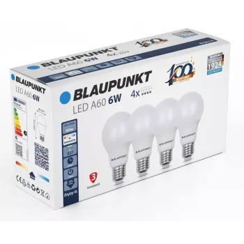Blaupunkt LED lamp E27 A60 600 lm 6W 4000K, 4 pcs (BLAUPUNKT-E27-6W-NW-4)