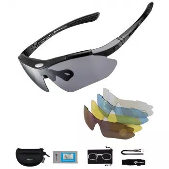 Lunettes de cyclisme polarisées Rockbros 10003 avec 5 verres interchangeables, UV400, monture TR90, noires