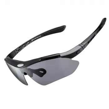 Lunettes de cyclisme polarisées Rockbros 10003 avec 5 verres interchangeables, UV400, monture TR90, noires