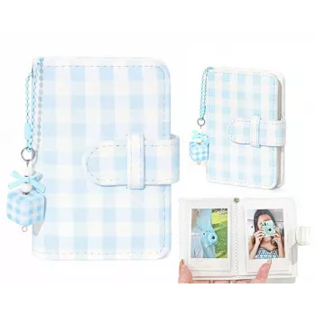 LOVEINSTANT Album photo de poche pour 28 photos Instax Mini et Zink, bleu à carreaux