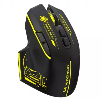 Souris gaming sans fil WOZINSKY WMGB-1181, 3200 DPI, rétroéclairage RGB, rechargeable, noir-jaune