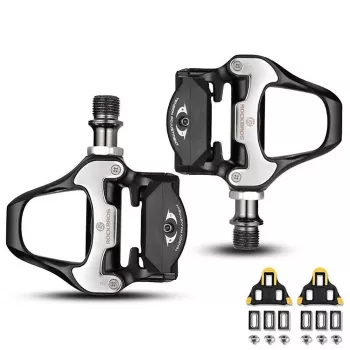 Pédales de vélo de route ROCKBROS LP-RD2BK compatibles Shimano SPD-SL avec cales jaunes - noir argent