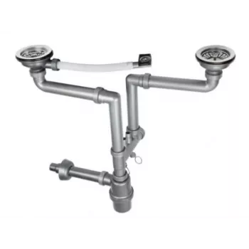 Siphon d'évier 2 cuves avec trop-plein 3,5 inch - kit d'évacuation pour évier de cuisine double, blanc