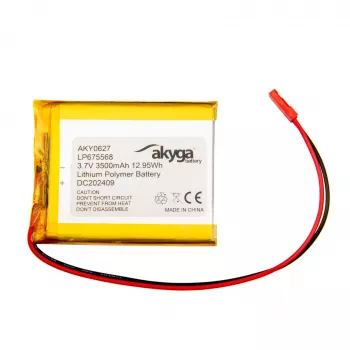 Batterie Li-Po Akyga AKY0627 LP675568 3,7 V 3500 mAh avec PCM, JST 2,54 mm 2 broches, câbles 150 mm