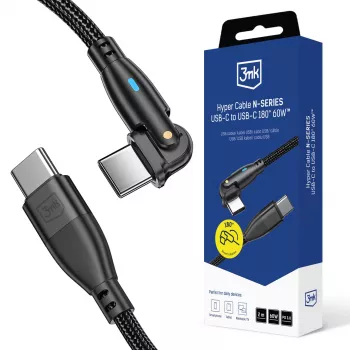 3MK Hyper Cable N-SERIES USB-C vers USB-C 2 m 20V/3A 60W noir - rotatif